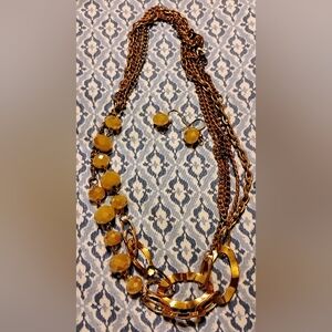Vintage Goldtone Triple Chain Necklace With Matching Earrings